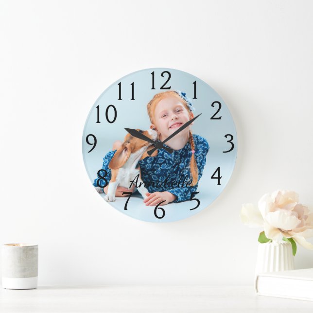 Personalisiertes Foto und Name Große Wanduhr (Zuhause)