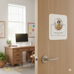 Personalisiertes Foto und Name mit Jobtitel Weiß Quadratischer Aufkleber