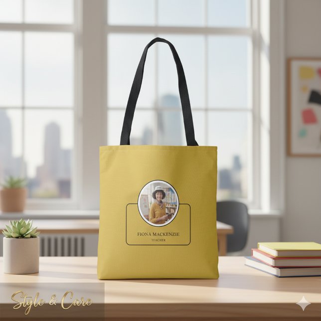 Personalisiertes Foto und Name mit Titel M Gold Tasche (Personalized Photo and Name with Job Title M Gold Tote Bag)