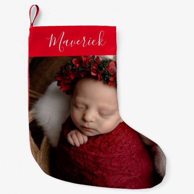 Personalisiertes Foto und Name Strumpf Kleiner Weihnachtsstrumpf (Vorderseite)
