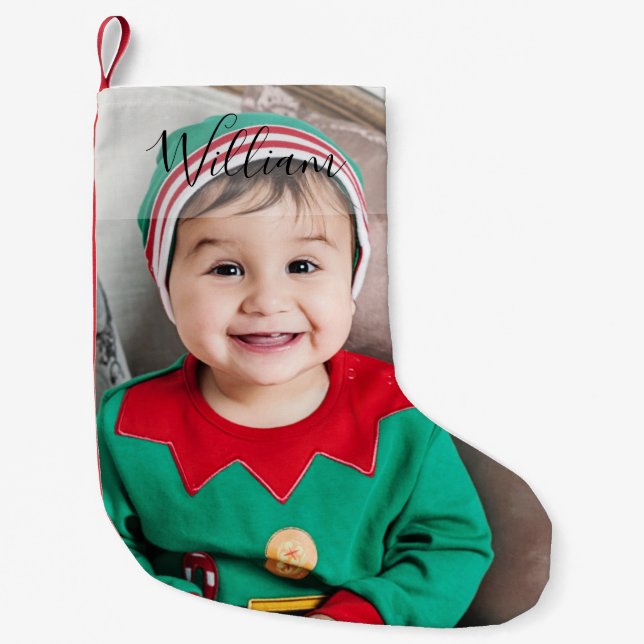 Personalisiertes Foto und Name Urlaub Kleiner Weihnachtsstrumpf (Vorderseite)