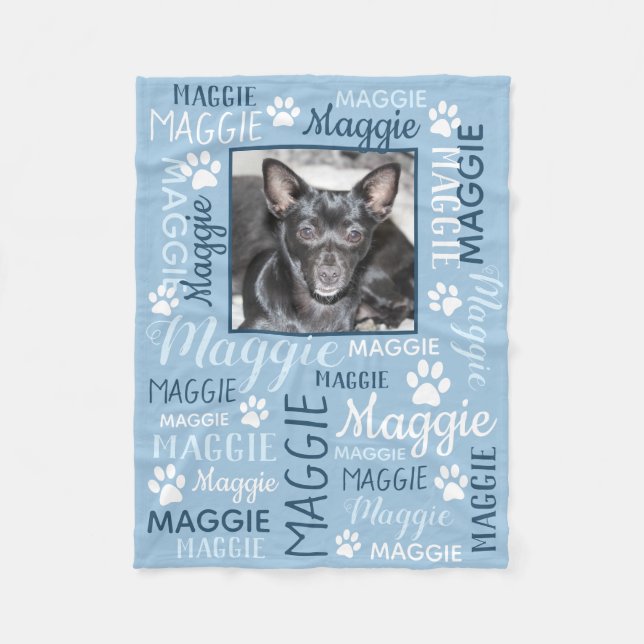 Personalisiertes Foto und Namen | Blue Dog Blanket Fleecedecke (Vorderseite)