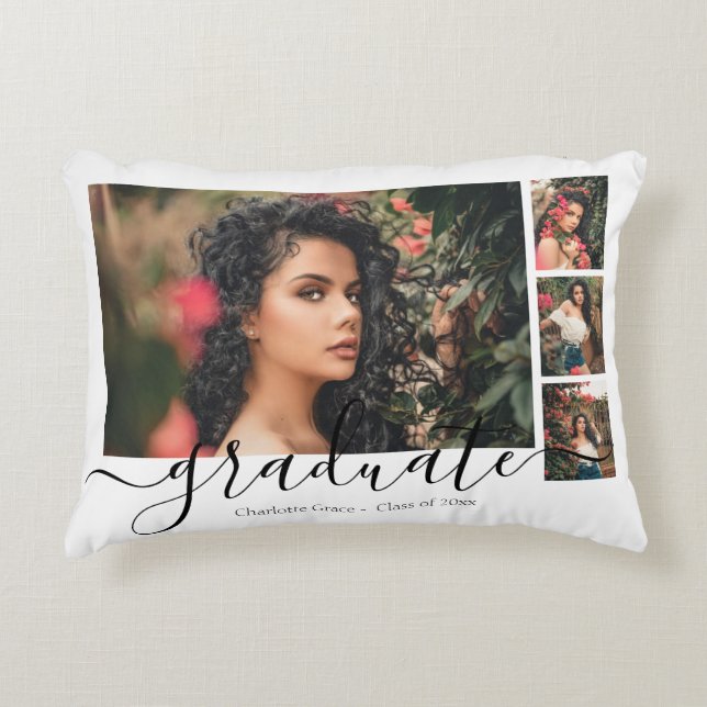 Personalisiertes Foto und Text-Collage Graduare Dekokissen (Vorderseite)