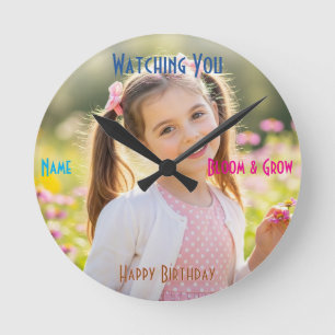 Personalisiertes Foto- und Text-Geschenk zum Gebur Runde Wanduhr