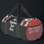 Personalisiertes Foto und Text Große Fußball Duffle Bag<br><div class="desc">Personalisiertes Foto und Text niedlich coole lustige große Foorball Duffle Bag. Erstellen Sie Ihre eigene mit dieser schwarz-roten Vorlage oder anpassen Sie die Tasche in jeder Farbe,  jedem Schriftart. Fügen Sie ein beliebiges Foto,  Logo oder Grafikdesign-Element hinzu. Kein Minimum</div>
