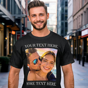 Personalisiertes Foto- und Text-Schwarz T-Shirt