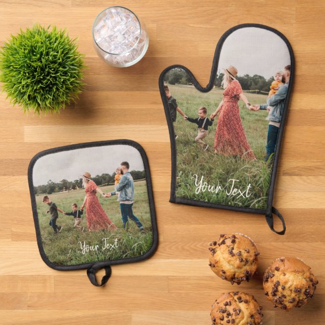 Personalisiertes Foto und Vorlage für benutzerdefi Ofenhandschuh & Topflappen-Set (Oben Unten)