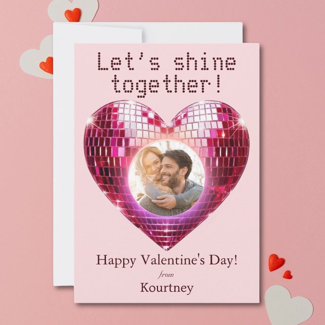 Personalisiertes Foto Valentinstag Disco Feiertagskarte (Personalized Photo Valentine's Day Disco Heart Holiday Card)