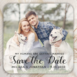 Personalisiertes Foto Verlobung Hunde Hochzeit Quadratischer Aufkleber