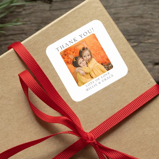 Personalisiertes Foto Vielen Dank Quadratischer Aufkleber (Von Creator hochgeladen)