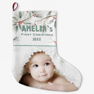 Personalisiertes Foto vom ersten Weihnachten des B Großer Weihnachtsstrumpf