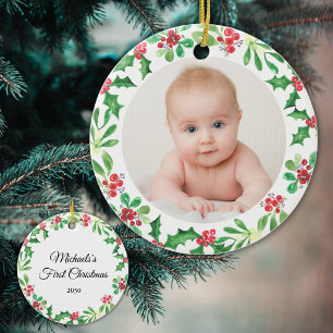 Personalisiertes Foto vom ersten Weihnachten des B Keramik Ornament