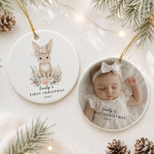 Personalisiertes Foto vom ersten Weihnachten des B Keramik Ornament