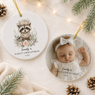 Personalisiertes Foto vom ersten Weihnachten des B Keramik Ornament
