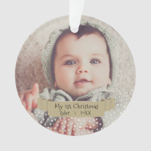 Personalisiertes Foto vom ersten Weihnachten des B Ornament