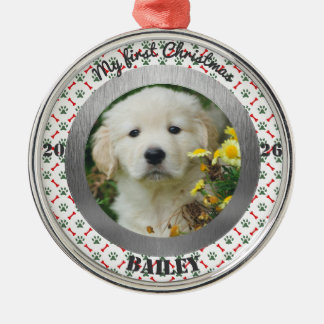 Personalisiertes Foto vom ersten Weihnachten des H Ornament Aus Metall