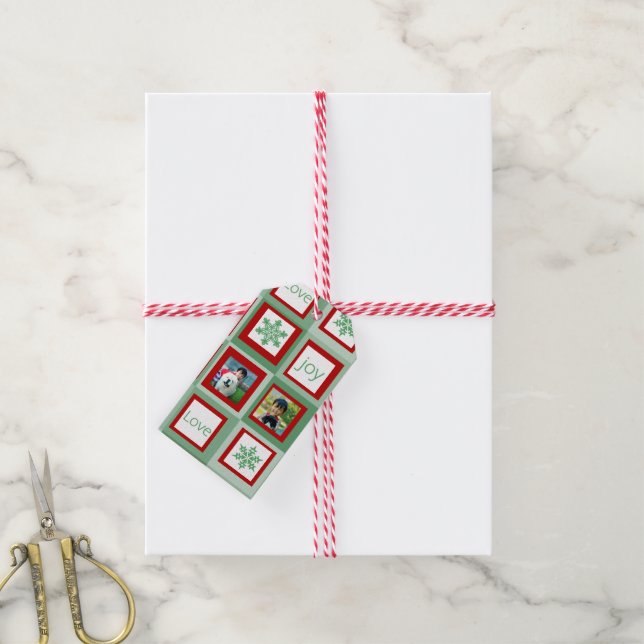 Personalisiertes Foto Weihnachten Rote und Grüne P Geschenkanhänger (Mit Garn)