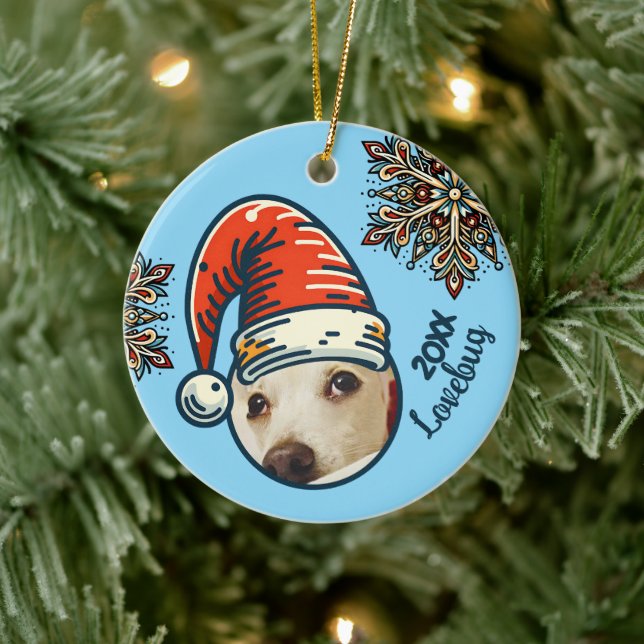 Personalisiertes Foto Weihnachten und Schneeflocke Keramik Ornament (Baum)