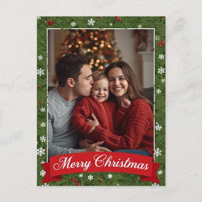 Personalisiertes Foto Weihnachtsgrün Feiertagspostkarte (Vorderseite)