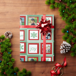 Personalisiertes Foto-Weihnachtsrote und grüne Geschenkpapier