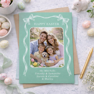 Personalisiertes Foto Weiße Schleife auf Mintgrün Postkarte