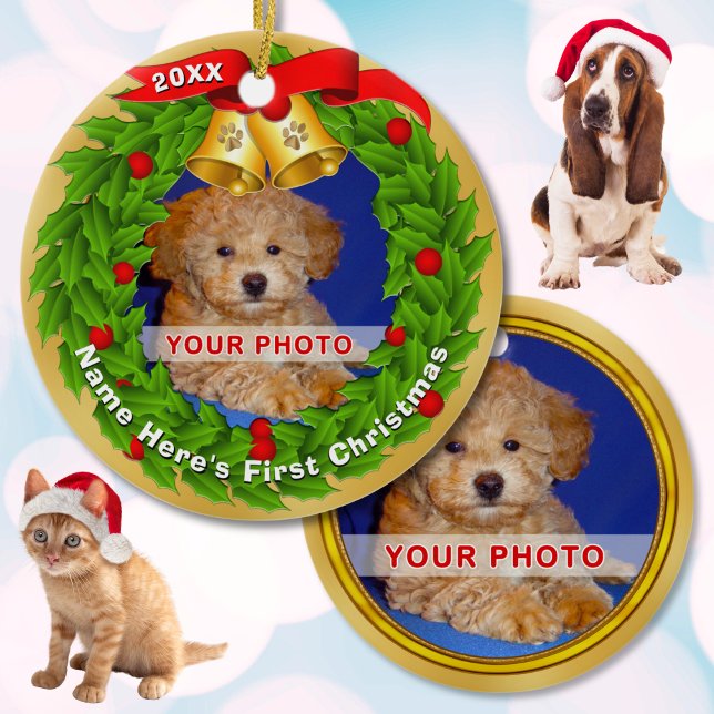 Personalisiertes Foto Welppy's 1. Weihnachtsdekora Keramik Ornament (Personalized Pet Christmas Ornaments. OR: Personalized CAt Christmas Ornaments. Photo Pet Ornament.)