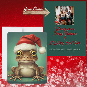 Personalisiertes Foto Whimsical Brown Frog Weihn Feiertagskarte