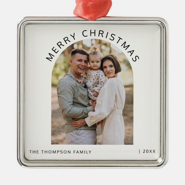 Personalisiertes Foto zu Hause Frohe Weihnachten 2 Ornament Aus Metall (Vorne)