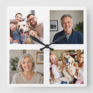 Personalisiertes Fotocollage-Familienhaustierbild Quadratische Wanduhr