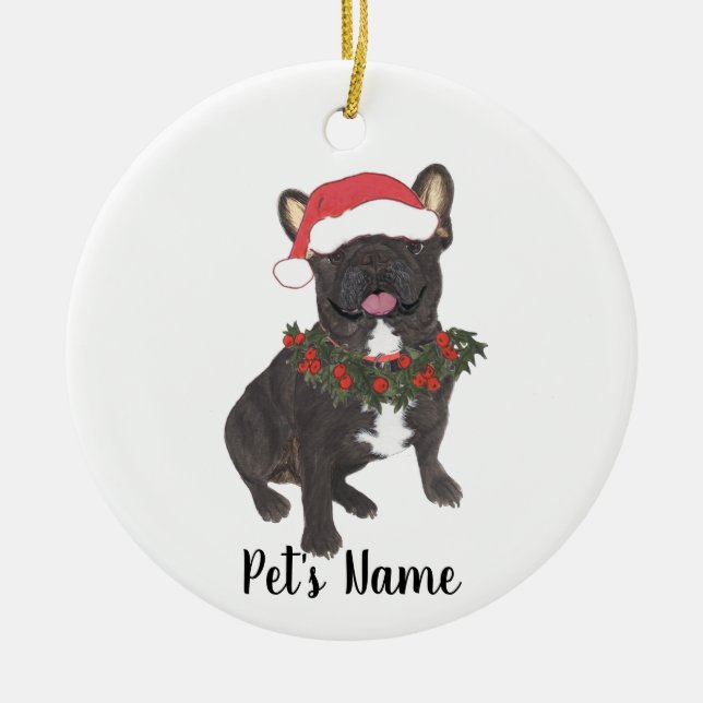 Personalisiertes Französisch (Schwarze Brindle) Keramik Ornament (Vorne)