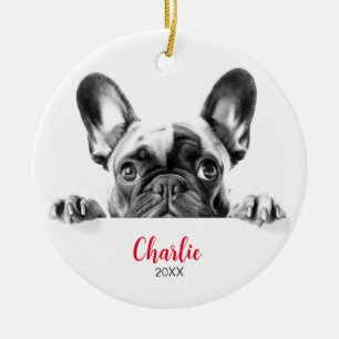 Personalisiertes Französisches Bulldog-Peeking Keramik Ornament