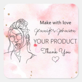 Personalisiertes Frauenportrait Pink Quadratischer Aufkleber