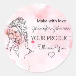 Personalisiertes Frauenportrait Pink Runder Aufkleber