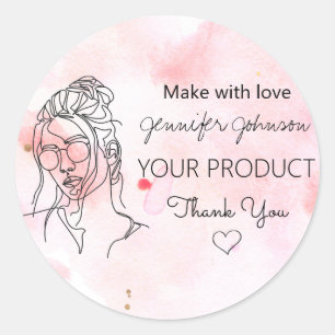 Personalisiertes Frauenportrait Pink Runder Aufkleber