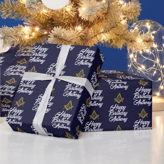 Personalisiertes Freimaurer-Maurerquadrat Geburtst Geschenkpapier (Feiertage)