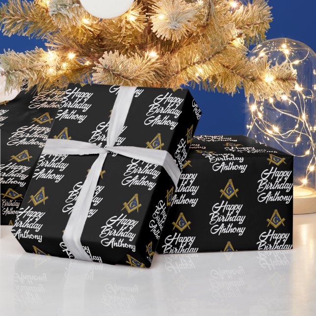 Personalisiertes Freimaurer-Maurerquadrat Geburtst Geschenkpapier (Feiertage)