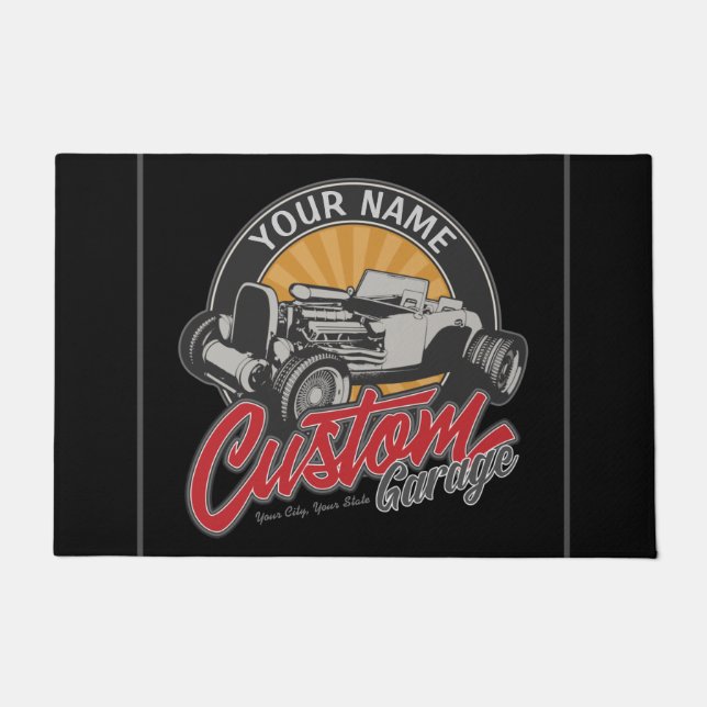 Personalisiertes Frisierte Auto Garage Retro Custo Fußmatte (Vorderseite)