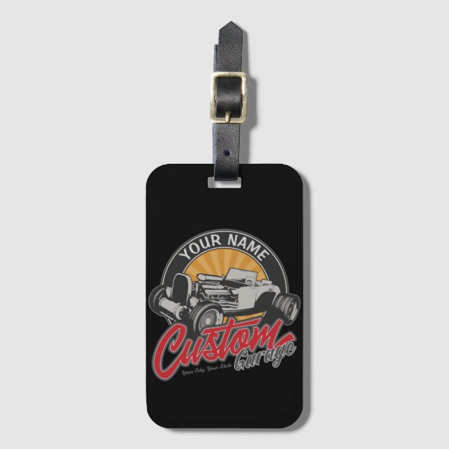 Personalisiertes Frisierte Auto Garage Retro Custo Gepäckanhänger (Vorderseite Vertikal)