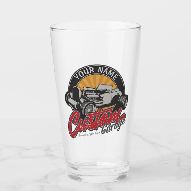 Personalisiertes Frisierte Auto Garage Retro Custo Glas (Vorderseite)