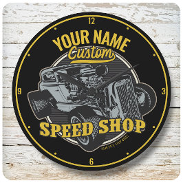 Personalisiertes Frisierte Auto Speed Shop Renngar Große Wanduhr
