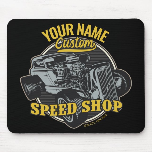 Personalisiertes Frisierte Auto Speed Shop Renngar Mousepad (Vorne)