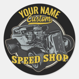 Personalisiertes Frisierte Auto Speed Shop Renngar Runder Aufkleber