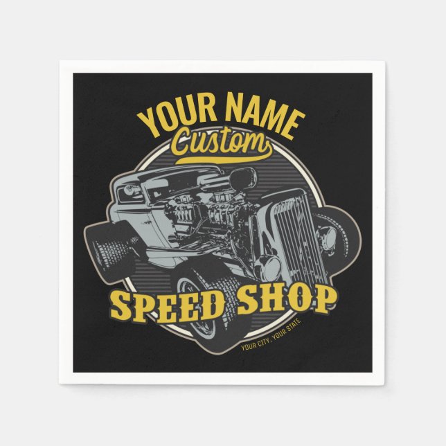Personalisiertes Frisierte Auto Speed Shop Renngar Serviette (Vorderseite)