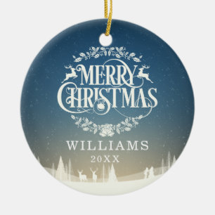 Personalisiertes Frohe Weihnachten Familienfoto Keramik Ornament