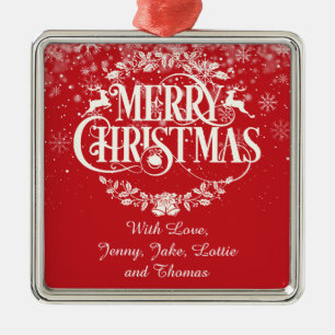 Personalisiertes Frohe Weihnachten Festliches Rot Ornament Aus Metall