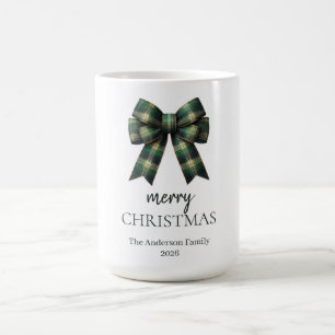Personalisiertes Frohe Weihnachten Grüne Karobog Kaffeetasse