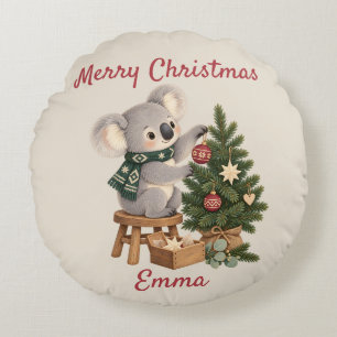 Personalisiertes Frohe Weihnachten Koala für Kinde Rundes Kissen