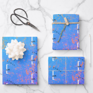 Personalisiertes Frohe Weihnachten Lila Gold Monog Geschenkpapier Set