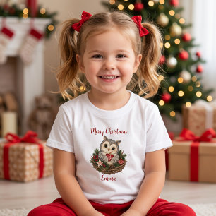 Personalisiertes Frohe Weihnachten Nordic Eule für Kleinkind T-shirt