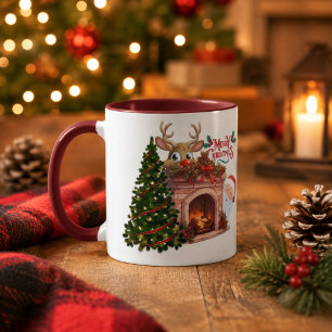 Personalisiertes Frohe Weihnachten Rentier Kamin Tasse